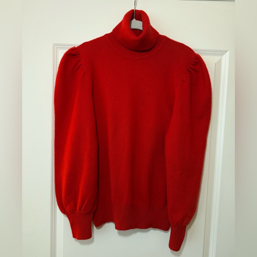 Cashmere Red Suzy Turtleneck Sweater Puffy Sleeve Womenโs Size L